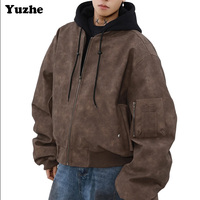 Veste de baseball en simili cuir à capuche, style deux pièces, pour homme, style rétro américain, bomber ample, veste de vol
