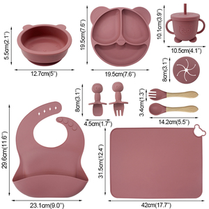 Juego de Vajilla de Silicona Irrompible para Bebé, Incluye Tazón, Tenedor, Cuchara, Base de Succión, Diseño de Dibujos Animados en Rojo Oscuro, Vajilla para Alimentación - Product Image 6