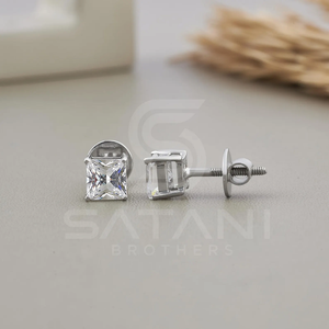 Boucles d'oreilles clous en moissanite taille princesse, argent sterling 925, fermoirs à vis, bijoux fins classiques et étincelants pour femmes, port quotidien, cadeau - Product Image 2