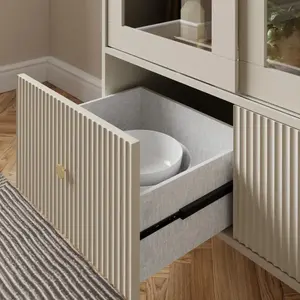 ארון תצוגה זכוכית מודרני עם דלתות זכוכית ומגירות מרופדות אחסון מעץ לארון מטבח סלון סלון - Product Image 5