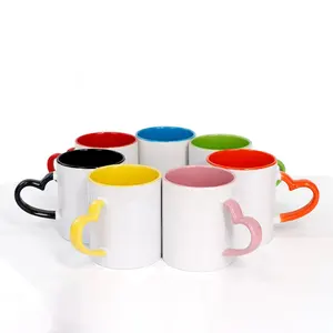 Heat Press Printing Photo DIY Heart Shape Handle Inner Color 11OZ sublimation ceramic coffee cup mugs