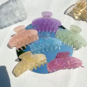 HONEY 10.5CM Big Mermaid Sea Shell Color Dazzling Acetate Glitter Jelly Hair Claw Clips In Pink Blue