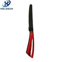 Couteau à tomate à saucisse à steak dentelé en acier inoxydable à lame noire de 4.5 pouces avec manche creux en métal pour vin rouge