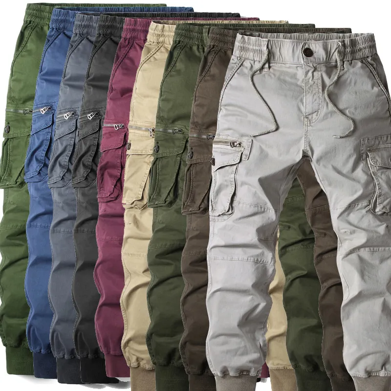 Sport causali all'ingrosso che indossano pantaloni lunghi Cargo lavati con tasche laterali pantaloni Jogger impilati uomo