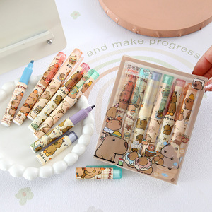 Bộ của 6 Macaron Highlighter bút capybara Pastel màu xiên bàn chải tip dễ thương huỳnh quang Bút Đánh Dấu cho vẽ văn phòng phẩm - Product Image 6