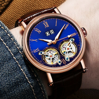 Montres mécaniques en acier pour hommes, design d'usine et personnalisation par lots, avec calendrier similaire et double squelette à volant d'inertie, pour marque privée
