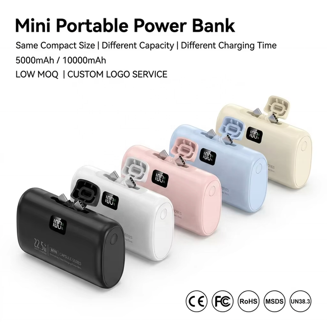 Factory Direct Capsule Pocket Fast Power Bank 22.5W Built-in Dual Plug LED Digital Display 10000mAh Custom Logo