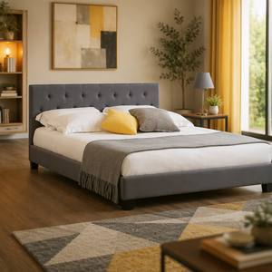 Comfortable Modern Grey Minimalist Upholstered <strong>Bed</strong> - Product Image 1