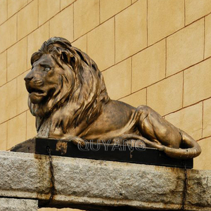 曲陽大型装飾屋外金属製動物彫刻 座像 アンティークブロンズ等身大ガーデンライオン像 屋外用 - Product Image 4