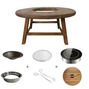 Juego de Mesa Redonda de Madera de Olmo Antigua, Madera Sólida para Uso en Exteriores, Balcón, Patio, Barbacoa, Hot Pot - Product Image 4