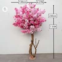 Künstliche Kirschblütenbäume aus Holz, Rosa-Weiße Plastik-Kirschblüten, Dekorative Blumen, Kränze und Pflanzen
