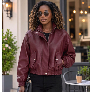 Nouveautés : Blouson Bomber à Capuche en Cuir de Mouton Véritable Premium pour Femme, Coupe Oversize, Style Streetwear - Product Image 1