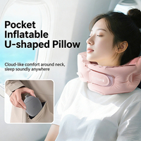 Almohada de Viaje en Forma de U de Poliéster de Inflado Rápido, Desmontable y Lavable, Plegable, para Avión, Auto, Oficina y Hotel