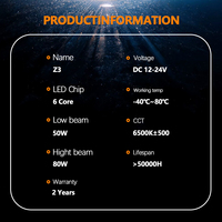 Feux de calandre LED AKE à 3 lentilles Z3 80W, éclairage auxiliaire à double faisceau IP68, phares avant pour voiture, moto, camion