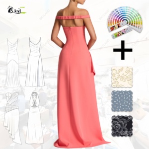Robe de soirée sexy personnalisée Offre Spéciale V profond tendance couleur unie fendue sans bretelles - Product Image 2