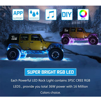Kit de Luces LED RGB Neon para Bajos de Vehículos, 4 Unidades, Control por Aplicación, Modo de Música Intermitente, Resistente al Agua IP67, 13W, para UTV y ATV
