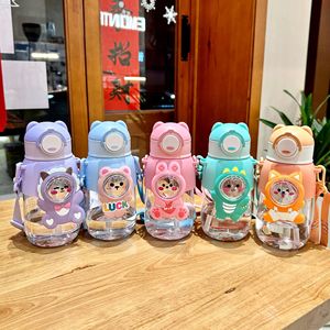 Cute Kawaii Cartoon Student School Travel Water <b>Cup</b> Large Capacity Water Bottle with <b>Straw</b> for Girls Kids Made of PC Material - Product Image 1