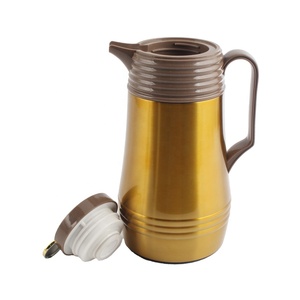 Termo de café retro de acero inoxidable dorado con tapa y asa para bebidas calientes - Product Image 1