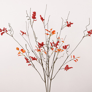 Qihao Artificial Red Maple Leaves With Fruit And Withered Branches <b>For</b> Wedding Home <b>Decor</b> 3 Leaf 4 Fruit <b>Twig</b> Plastic Silk - Product Image 2