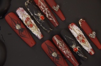 Toile d'araignée 3D Designs Long Coffin Matte Nails pour Halloween Noir ABS French Style Press-on Nails