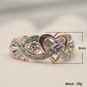 Anello con Cristallo a Forma di Cuore e Taglio Principessa, Bicolore, Elegante Accessorio Quotidiano per Donne - Product Image 5