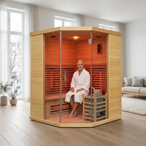Sauna a vapore angolare personalizzata in legno di abete rosso canadese per 3 persone 195 ° <span class=keywords><strong>F</strong></span> e Infrarossi 149 ° Sauna Ibrida <span class=keywords><strong>F</strong></span>, Sauna Finlandese Tradizionale per Spa - Product Image 1