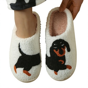 Chaussons en velours brodés motif <span class=keywords><strong>chien</strong></span> saucisse <span class=keywords><strong>de</strong></span> dessin animé, très populaires, pour la chaleur et le confort intérieur en hiver - Product Image 1