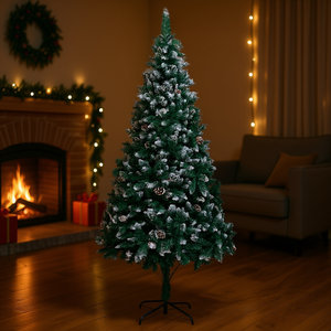 Sapin de Noël Artificiel 7 pieds avec Cônes de Pin et Neige, Décoration Intérieure, Arbre de Noël Élégant avec Base, Léger et Facile à Monter - Product Image 2