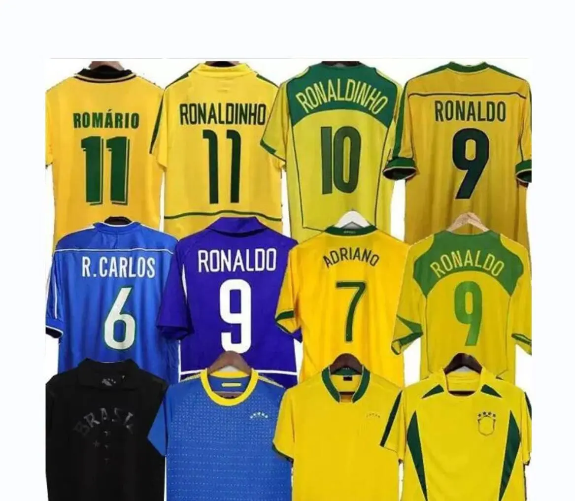 1998ブラジルサッカージャージ2002レトロシャツCarlos Ronaldinho 2004 1994 BraziL 2006 1982 Ronaldo RIVALDO ADRIANO JOELINTON