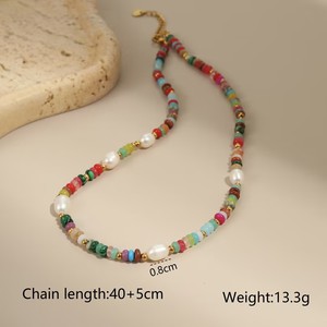 Colorful Beads Waterproof <strong>Boho</strong> Jewelry Beaded Natural Stone <strong>Necklace</strong> Crystal Pearl Bead Choker for Women Girls Gifts - Product Image 5