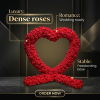 Arche de fleurs en forme de cœur rouge de 2,2 m avec base, arrangement floral artificiel de roses pour la décoration d'événements romantiques et de propositions de mariage