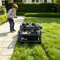 Tondeuse à gazon télécommandée sur chenilles à moteur essence avec certification CE EPA, machine de coupe d'herbe sur pente pour ferme