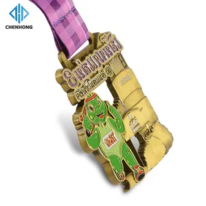 Produsen kustom Finisher Olahraga penghargaan Enamel logam Triathlon menyenangkan setengah maraton 3D medali lari dengan Lanyard sublimasi