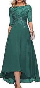 Abiti da <span class=keywords><strong>Madre</strong></span> della Sposa con Applicazioni in Pizzo per Matrimonio Maniche a 3/4 Lunghezza al Ginocchio in Chiffon Abiti da <span class=keywords><strong>Sera</strong></span> Formali per Feste - Product Image 4