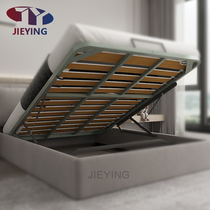 Jieying Cama de armazenamento em estilo europeu moderno com botão tufado macio, estrutura de madeira maciça com elevador - Product Image 5