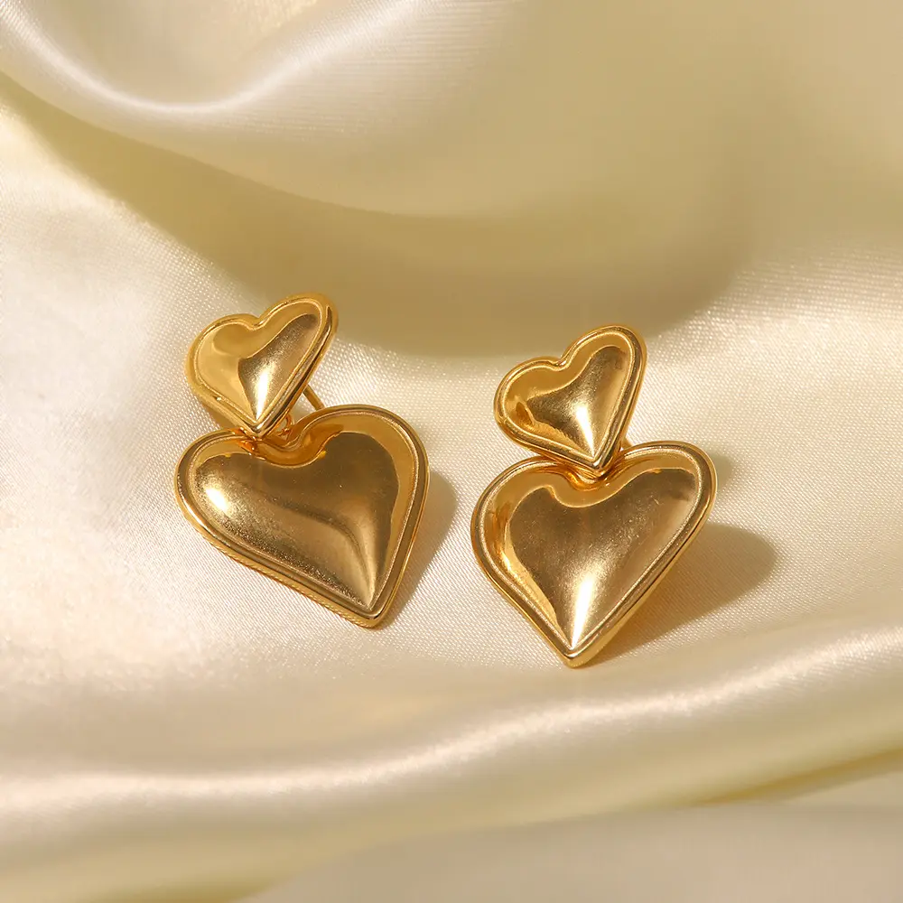 18K-Gold Edelstahl-Herz-Ohrringe Modeschmuck für Damen defektfreie klobige Herz-Ohrringe