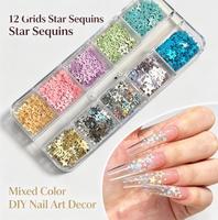 12 compartiments de paillettes étoiles creuses pour ongles, flocons de paillettes étoiles multicolores, ultra-fins en forme d'étoile, breloques pour nail art, pour manucure DIY et résine