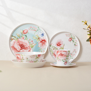 Juego de vajilla de cerámica ecológica, vajilla de porcelana de diseño clásico que incluye plato de flores, taza, utensilios aptos para lavavajillas - Product Image 1