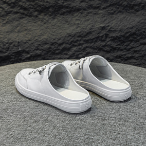 Chaussures plates à enfiler pour femmes, été 2026, en cuir véritable, respirantes, légères, à talon ouvert, baskets blanches - Product Image 4