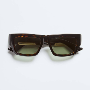Bottega BV Retro Tortoise Shell <b>Rectangular</b> Sunglasses with Green Lenses UV Protection Fashion Shades Veneta - Product Image 1