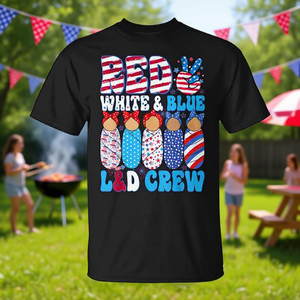 Camiseta L&D Roja, Blanca y Azul, Unisex para Adultos, Cuello Redondo, Manga Corta, Impresión Digital, Promocional - Product Image 3