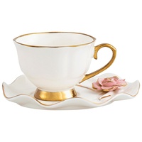 Set Cangkir Kopi Keramik Modern Grosir, Pinggiran Emas & Desain Bunga Buatan Tangan untuk Rumah dan Bisnis Katering