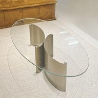 Bauhaus Moderner Minimalistischer Beweglicher Ovaler Glas-Couchtisch mit Edelstahlrahmen für Wohnzimmer und Zuhause