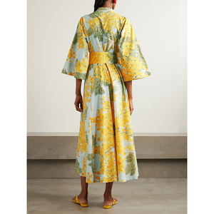 休闲风格欧美时尚印花雪纺连衣裙深v领女式长裙制造商 - Product Image 3