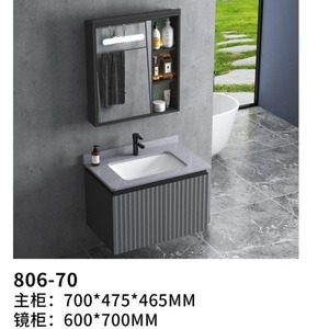 Mueble de Baño Gris CR de 100 cm con Espejo LED y Lavabo de Cerámica de una Pieza - Product Image 3