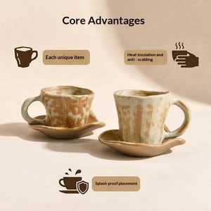 Juego de Taza y Platillo de Cerámica Rústica Retro Japonesa, Taza de Café con Esmalte de Horno, Regalo para el Té de la Tarde - Product Image 3