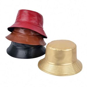 High Quality Wholesale Fashion Unisex Fisherman Waterproof Plain Faux Leather <b>Reversible</b> <b>Bucket</b> Cap <b>Hat</b> - Product Image 6