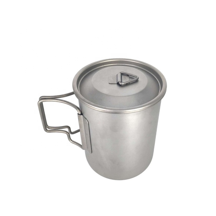 Custom Logo Camping Outdoor Light Gevouwen Handvat Camping Cup Camping Mok Titanium Water Cup