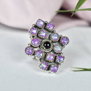 Handmade Sparkling Opal Black Onyx Sterling Silver <b>Adjustable</b> <b>Ring</b> Natural Gemstone Jewelry for Women Wholesale - Product Image 3