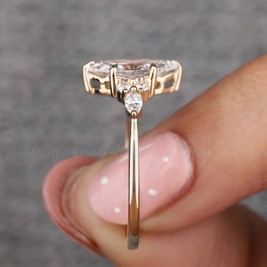 Dengan IGI Gia cincin tunangan emas padat CVD HPHT Lab dibuat berlian tumbuh Marquise potong 10k 14k 18k untuk pria wanita - Product Image 2